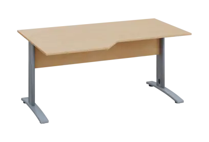 EZK 28 - 166 stůl kancelářský, rohový, levý, kovová podnož stříbrná, deska 25 mm, široký 1600 mm, bříza irská